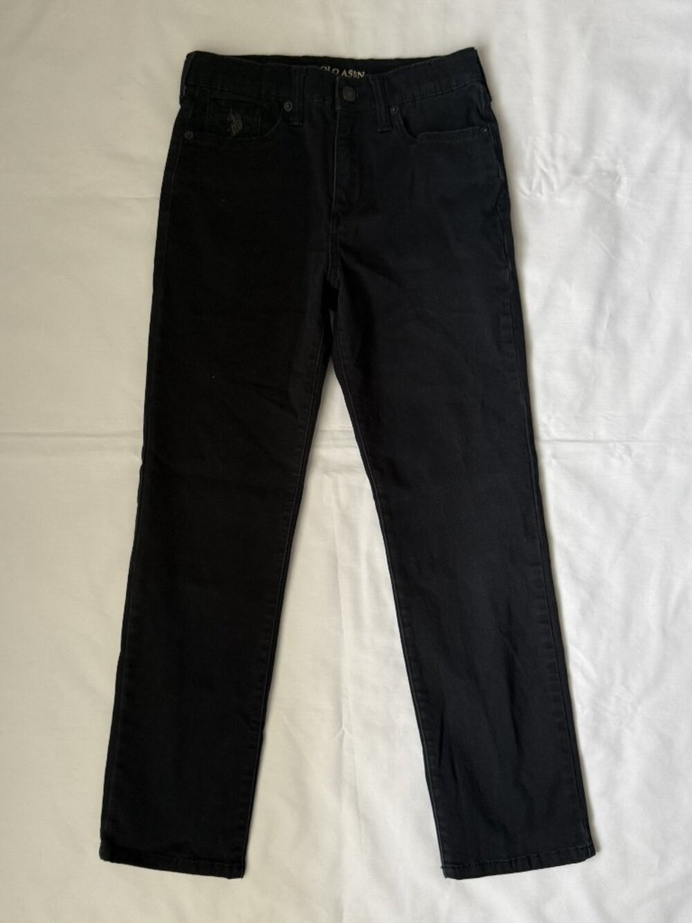 U.S. Polo Assn. Boys Black Denim Straight Leg Jeans Adjustable Waist 12